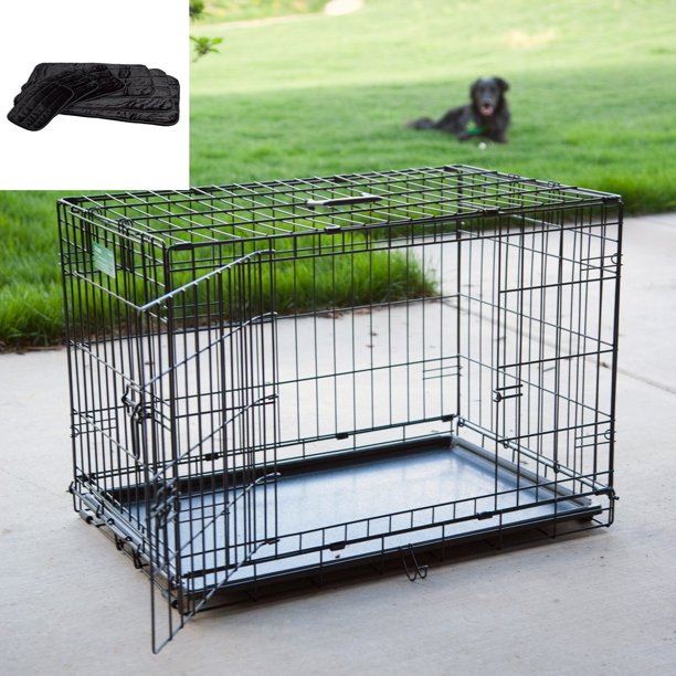 Midwest iCrate Folding Double Door Dog Crate with Deluxe Black Mat