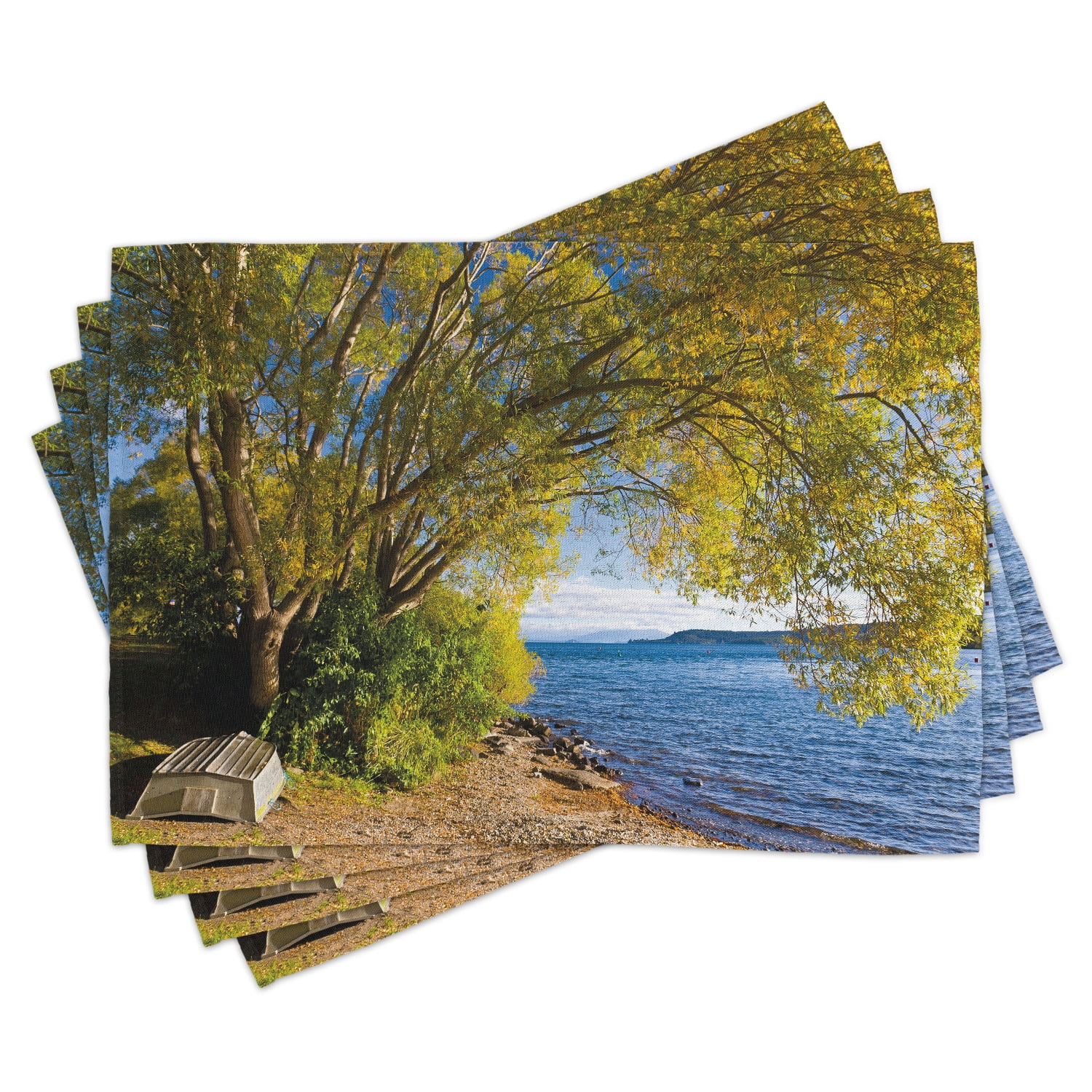 Nature Placemats Set of 4 Small Boat under Tree by the Lake North