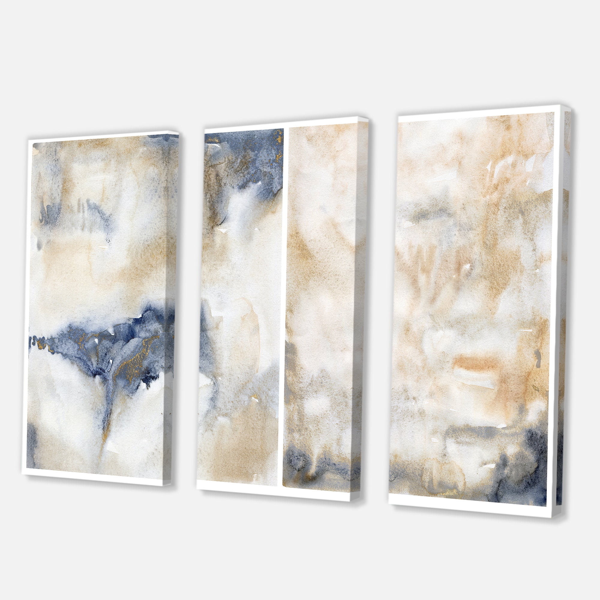 Designart ' Abstract Gold Beige Pink and Dark Pastel Strokes ' Modern Canvas Wall Art Print
