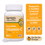Renzos Vitamins Invincible Vitamin C for Kids with Zinc & Elderberry Sugar Free Dietary Supplements, 60 Tabs