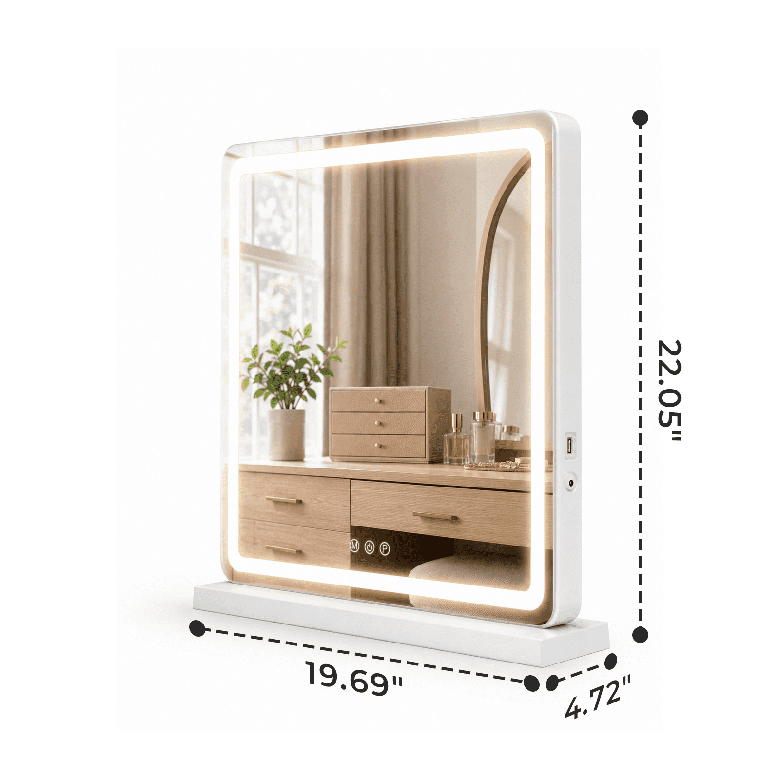 Alvantor Vanity Mirror with Lights, LED Makeup Mirror, Lighted Makeup Mirror with Dimmable 3 Modes, Touch Screen Control, USB Charging Port, Tabletop, 13"x17"/19"x22"/22"x32"
