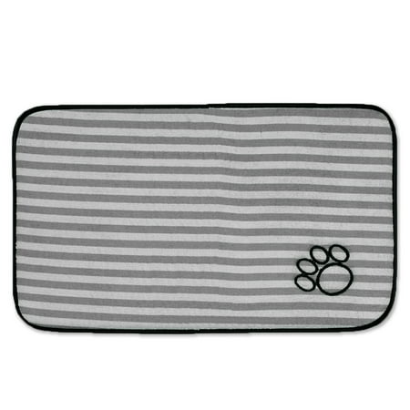 UPC: 0738215367433 | DII Bone Dry Large Microfiber Stripe Pet Mat for Food  Water  Treats  12×18   Ultra-Absorbent & Machine Washable Food Mat for Dogs and Cats-Gray Embroidered Paw