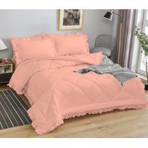 DNG Creations 1 Piece Ruffle Diamond Comforter All Season 550 GSM Full/Queen Size - 800 Threads Count, 100% Egyptian Cotton Solid Peach Colour