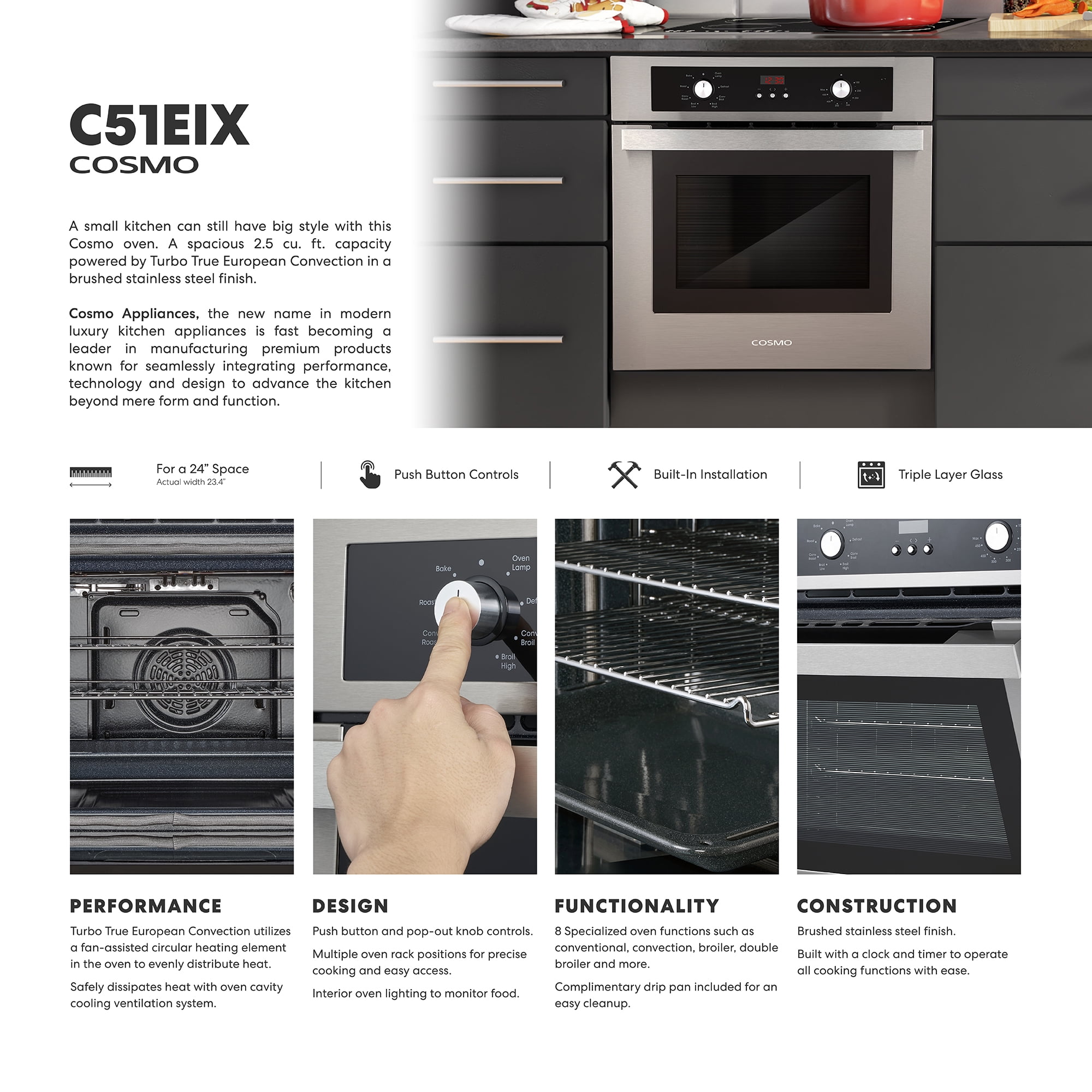 24 in. Lumin Collection 2.5 cu. ft. Electric Wall Oven in Stainless Steel