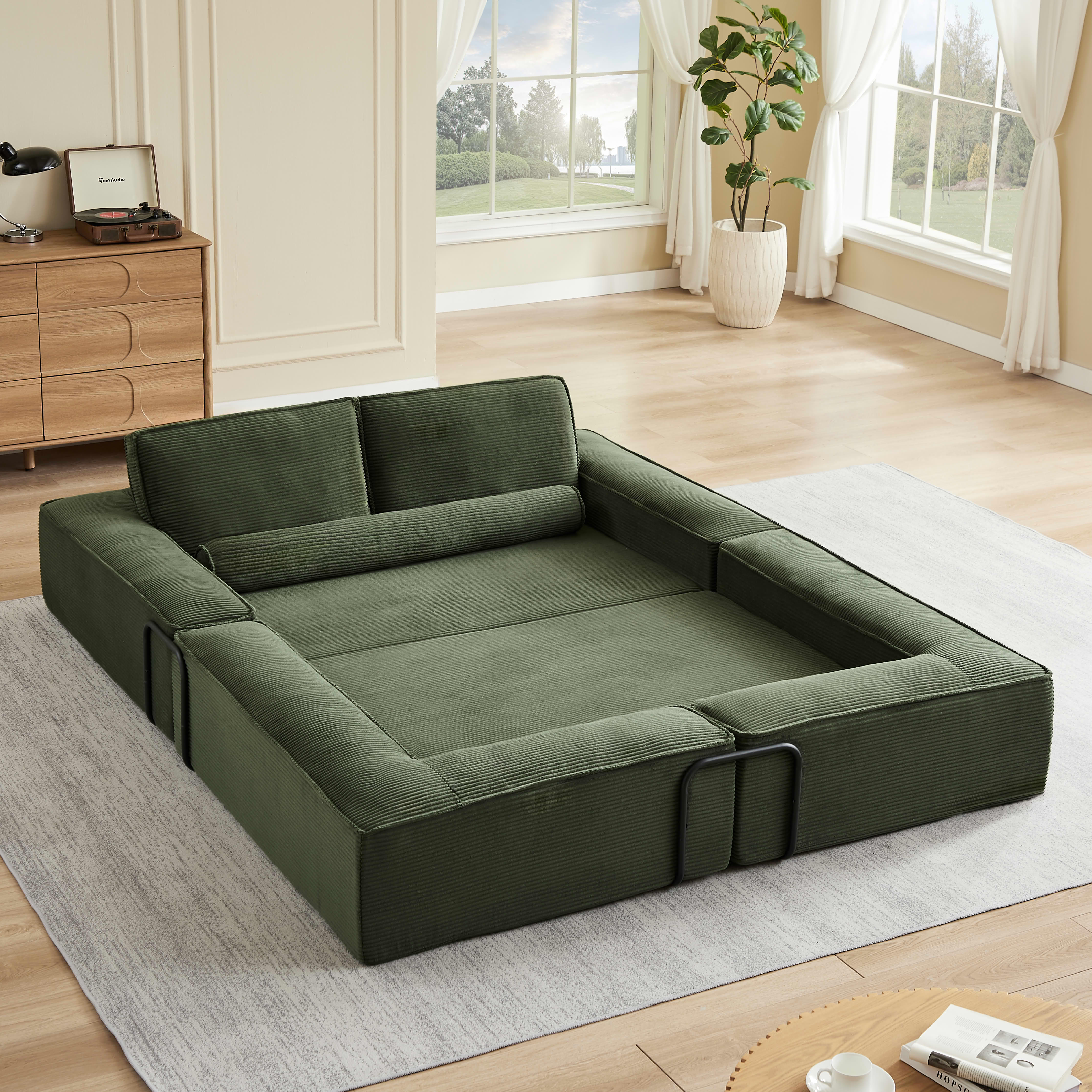MAYEERTY Large Modern Corduroy Modular Sofa Set with Sturdy Metal Frame, Versatile for Living Room & Parent-Child Activities