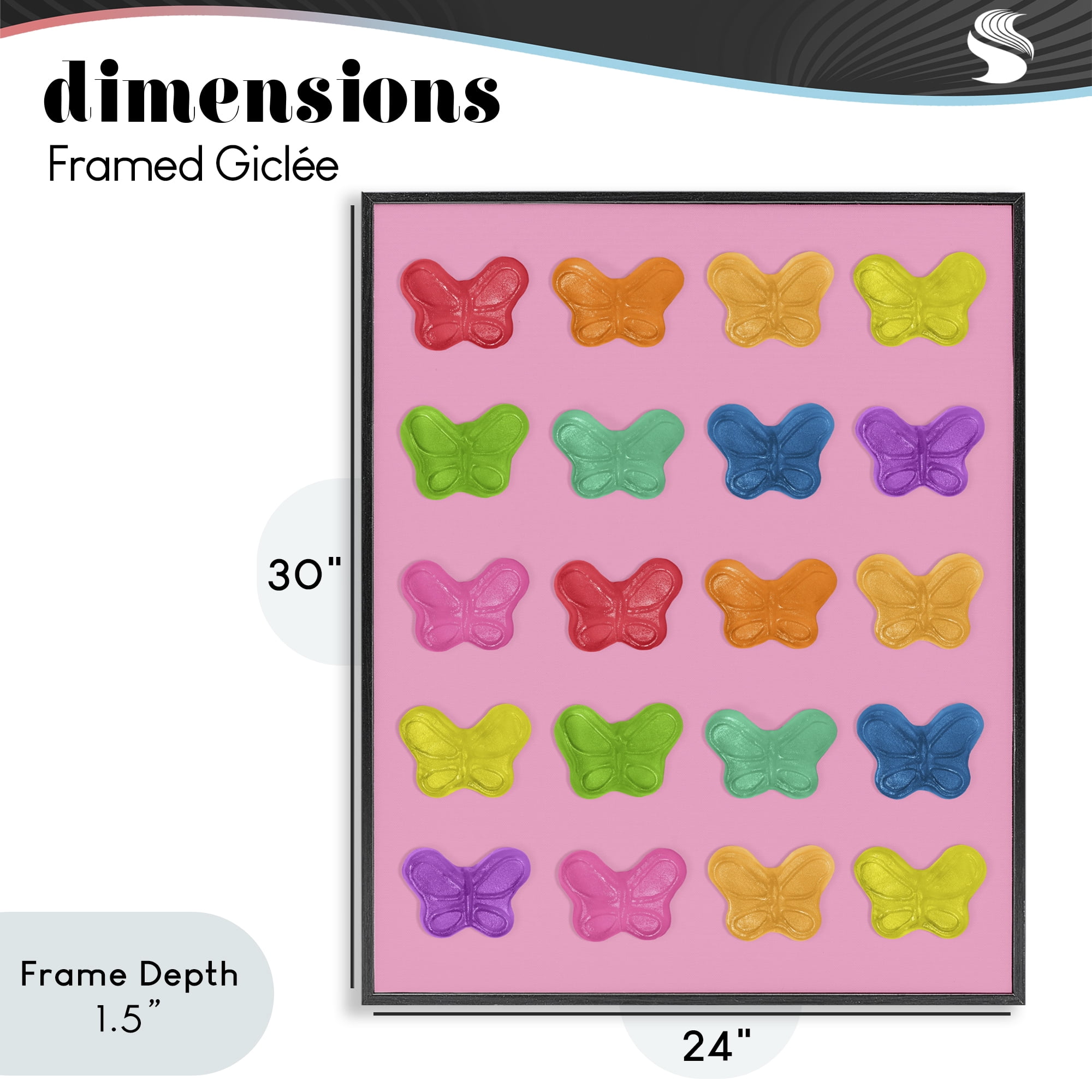 Stupell Industries Colorful Butterflies on Pink Black Framed Giclee Art, design by LISH Creative