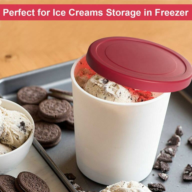 2PCS Ice Cream Containers, 1 Quart/Each Freezer Containers Reusable Ice  Cream Storage Tubs with Lids for Homemade IceCream Frozen Yogurt Sorbet -  RED 