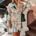 thumbnail image 4 of Women's Floral Boho Shirt Dress V-neck Lapel Button-Down Long Sleeve Short Dress, 4 of 5