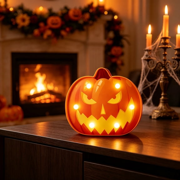 Tarmeek Halloween Decoration LED Night Light with Touch Control, Wall Lamp & Camping Fan Holiday Decor, Plastic Tabletop Lantern for Mantel Shelf Party
