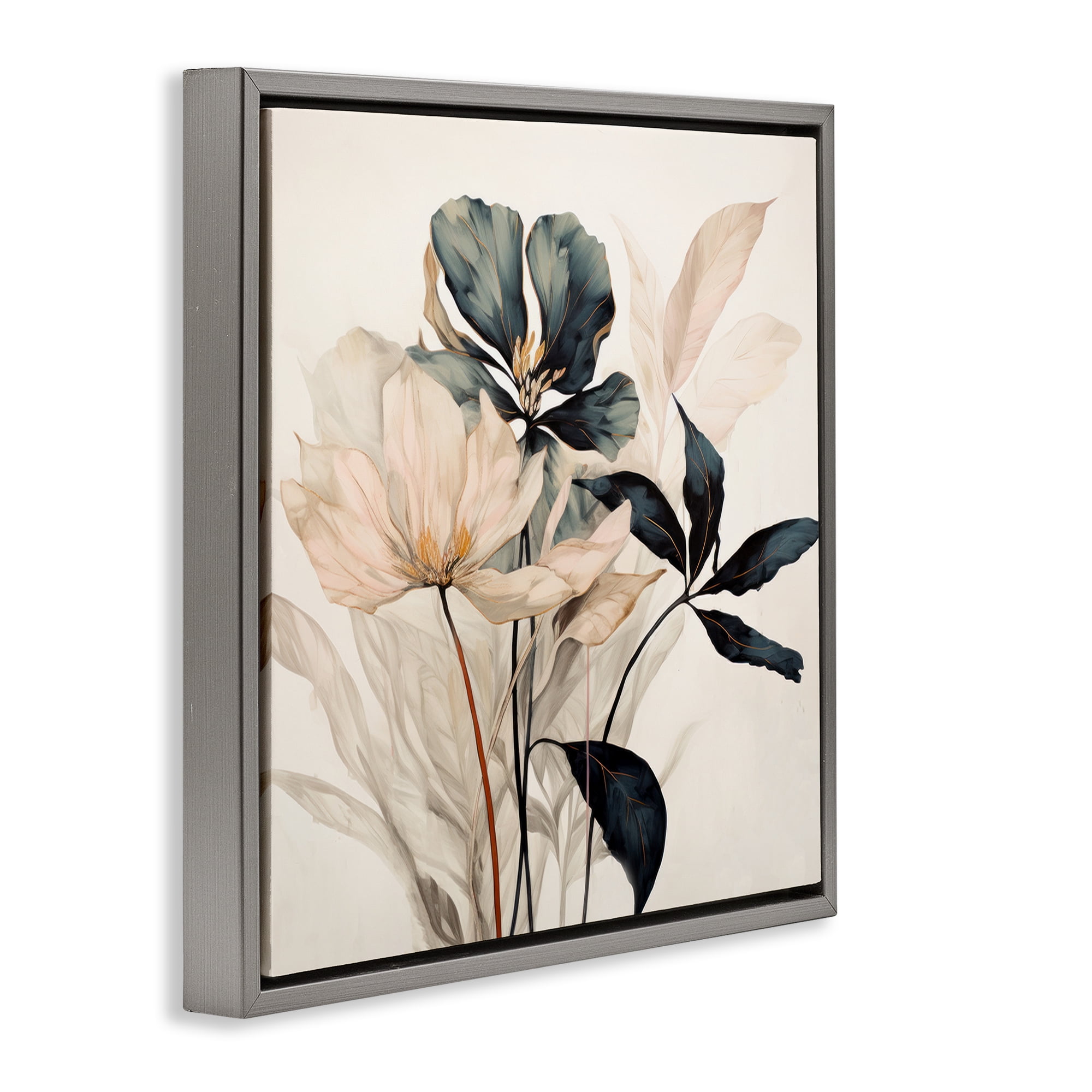 Stupell Industries Lovely Muted Blooms Plants & Flowers Painting Gray Floater Framed Canvas Art Print Wall Art, 25 x 25