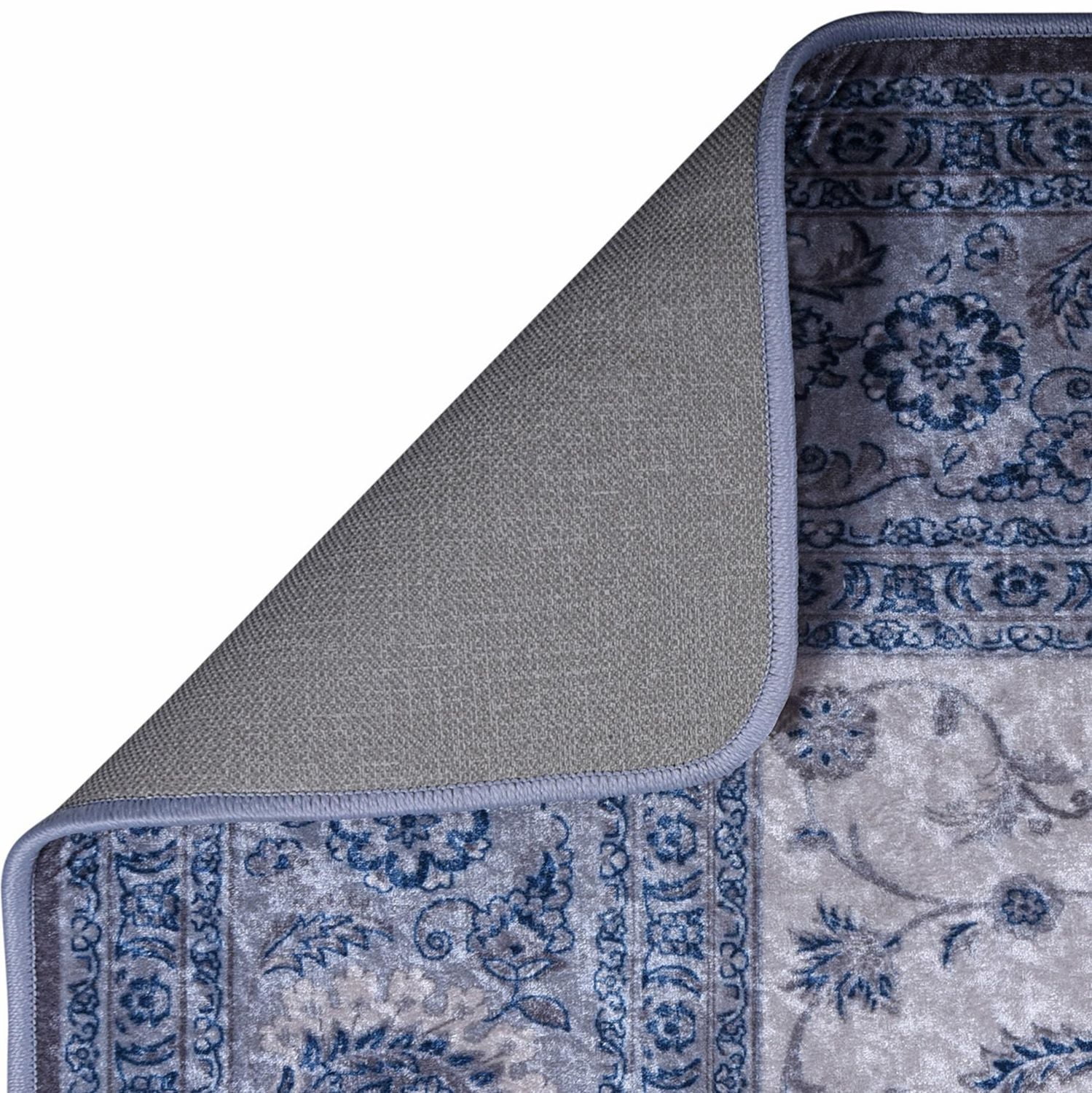 Colle Distressed Floral Oriental Area Rug, Silver Grey / Blue