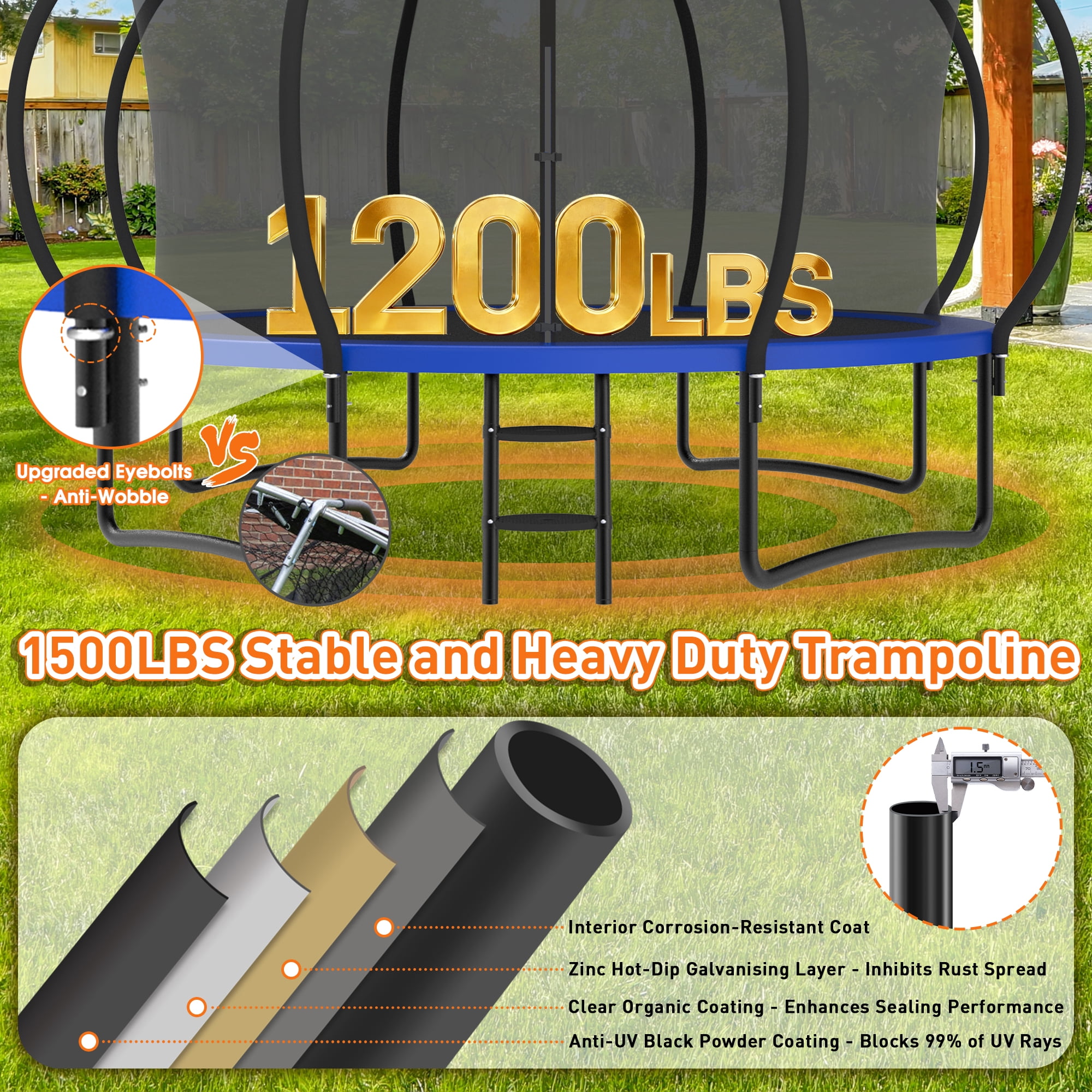 WOWLAND 12FT Trampoline for Kids and Adults 1200LBS Weight Capacity, Heavy Duty Outdoor Trampolines with Basketball Hoop and Enclosure Net  for Backyard, Birthday Gift