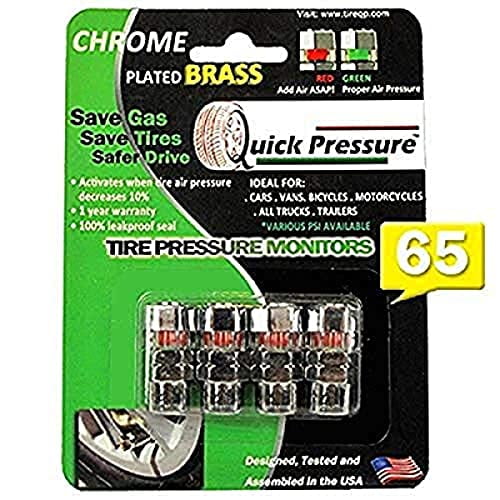 Quick Pressure QP-000065 Chrome Plated Brass 65 psi Tire Pressure Monitoring Valve Cap, (Pack of 4)