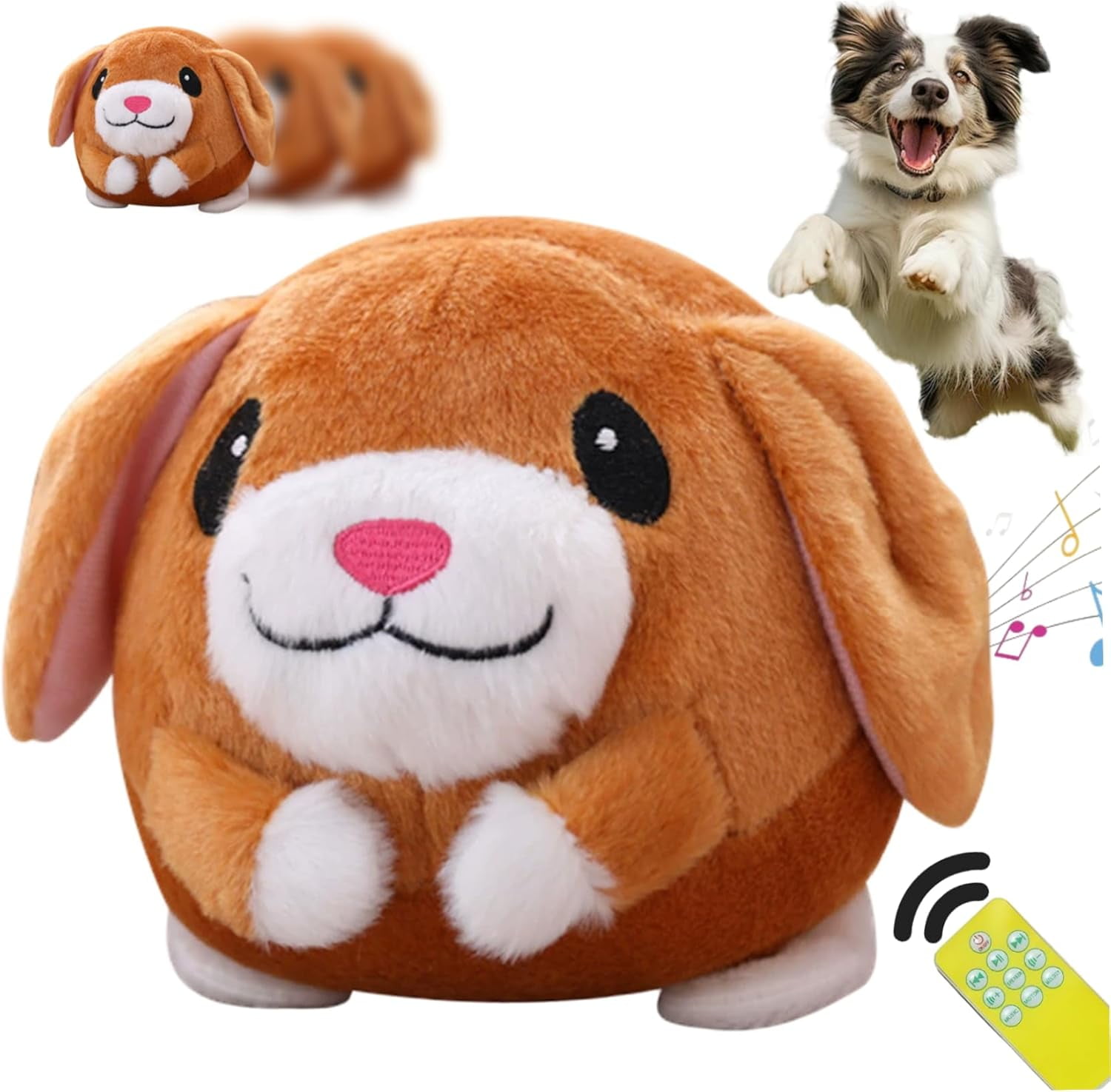 USB Rechargeable Interactive Bounce Dog Toy Plush Moving Pet Ball with Recording and Music Mode to Keep Dogs Busy Toy for Small Medium Puppies Indoor Play