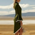 thumbnail image 4 of Gamivast Formal Dress for Women Long Bell Sleeve Midi Dress Slim Fit Cocktail Dress Mock Neck High Slit Contrast Trim Elegant Evening Party Wear, 4 of 7