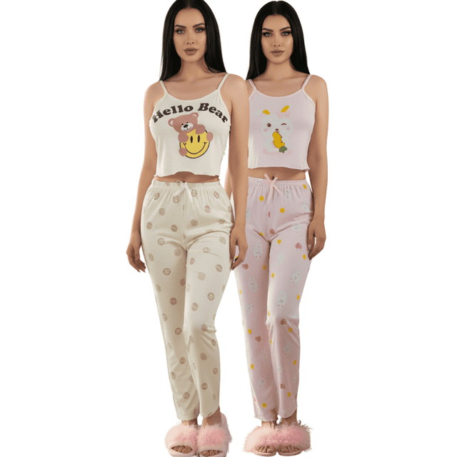 Set De 2 Conjunto Pijama Mujer Blusa Y Pantalón Dama Piyama Unitalla Pyjama