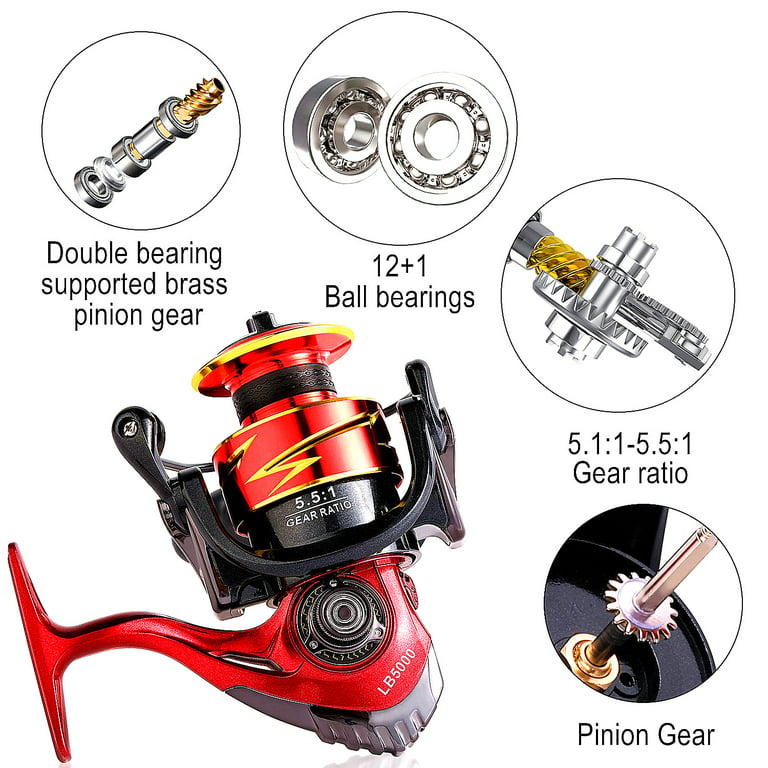 Sougayilang Fishing Reel Ultralight Smooth Power 12+1 BB Spinning Reel with  5.1:1/5.5:1 Gear Ratio
