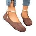 thumbnail image 5 of Miluxas Womens Dress Shoes Flower Mary Jane Ballet Flats Pearls Strap Bowknot Wedding Princess Shoes Coffee 9.5(43), 5 of 9