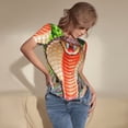 thumbnail image 3 of Balery Cobra Snake Body de cuello redondo de manga corta para mujer Tops de manga corta Tops básicos-Medium, 3 of 7