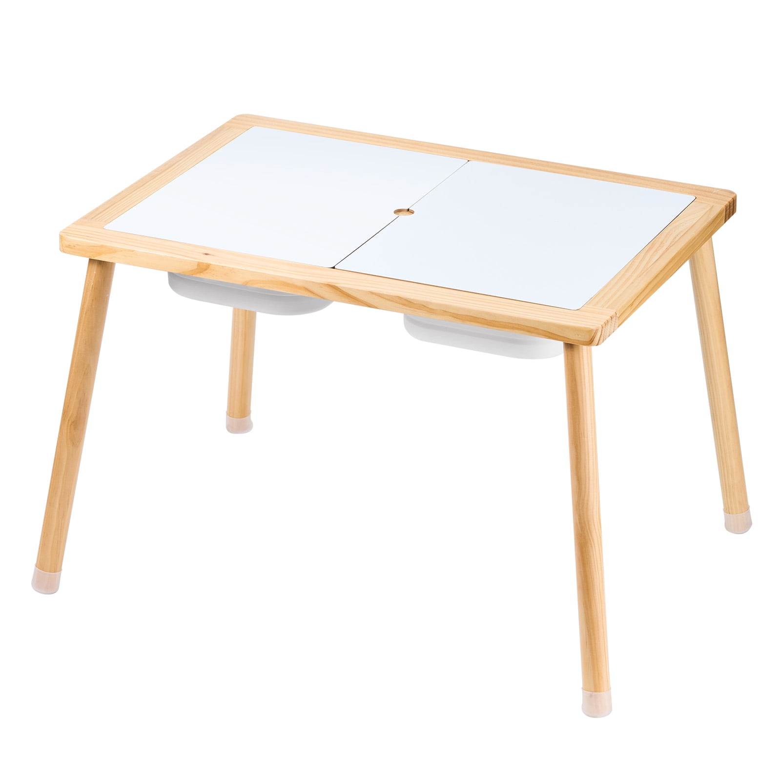 KFFKFF Kid's Sensory Table, Children's Exploration Table with 3 Collapsible Storage Containers & Dual-Faced Board, Wooden Activity Table for Drawing
