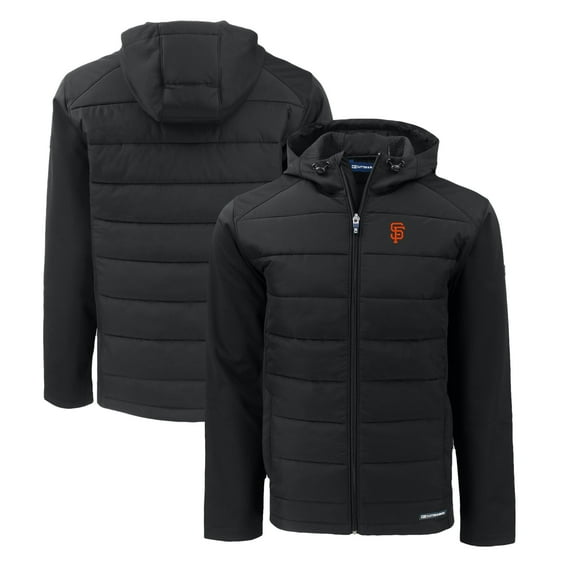 Men's Cutter & Buck Black San Francisco Giants Big & Tall Evoke Hybrid Eco Softshell Recycled Full-Zip Hoodie