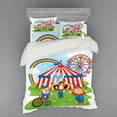 thumbnail image 2 of Circus Duvet Cover Set, Circus Scene with Clowns on Grass Rainbow Ferris Wheel Happy Bubbles Childhood Theme, Bedding Set with Shams and Fitted Sheet, 3 Sizes, by Ambesonne, 2 of 3