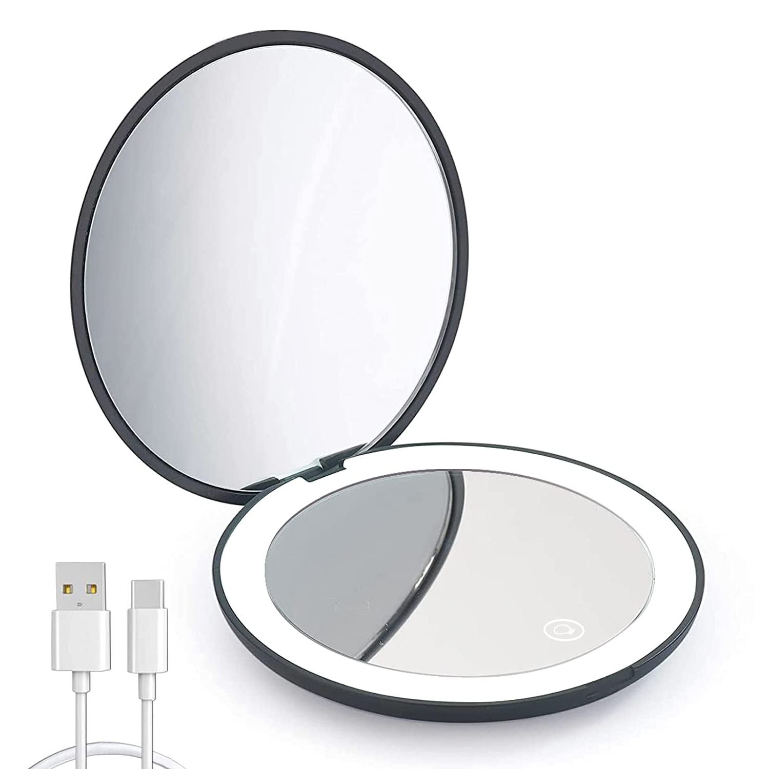 Miroir de Maquillage Voyage avec éclairage LED Miroir Compact avec Loupe 1X/5X 2 Côtés 3 Couleurs à Intensité Variable Miroir Poche Portable | Leroy Merlin