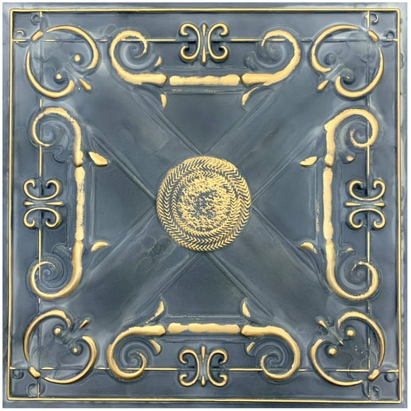 Tuile de Plafond en Faux Étain PVC à Insérer, à Coller 2'x2', Or Fumé