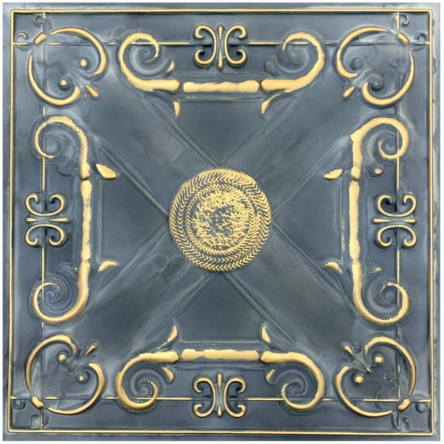 Tuile de Plafond en Faux Étain PVC à Insérer, à Coller 2'x2', Or Fumé