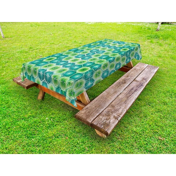 Abstract Outdoor Tablecloth, Seamless Tile Vector Pattern with Flowers Ornament Figures Print, Decorative Washable Fabric Picnic Tablecloth, 58 X 104 Inches, Lime Green and Jade Green, by Ambesonne