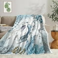 thumbnail image 2 of Mermaid Blanket, Sea Ocean Octopus Coral Reef Fish Seashell Jellyfish Theme Throw Blankets Bedding Decor, Teal and Blue Sea Ocean Cartoon Flannel Plush Blanket, 60X70IN, 2 of 3