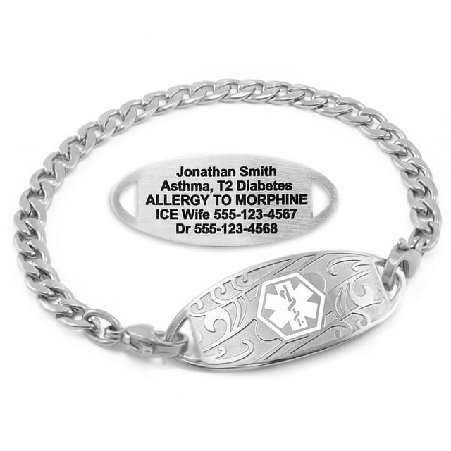 MedicEngraved Stainless Steel Custom Medical Alert Bracelet - 5mm Curb Link