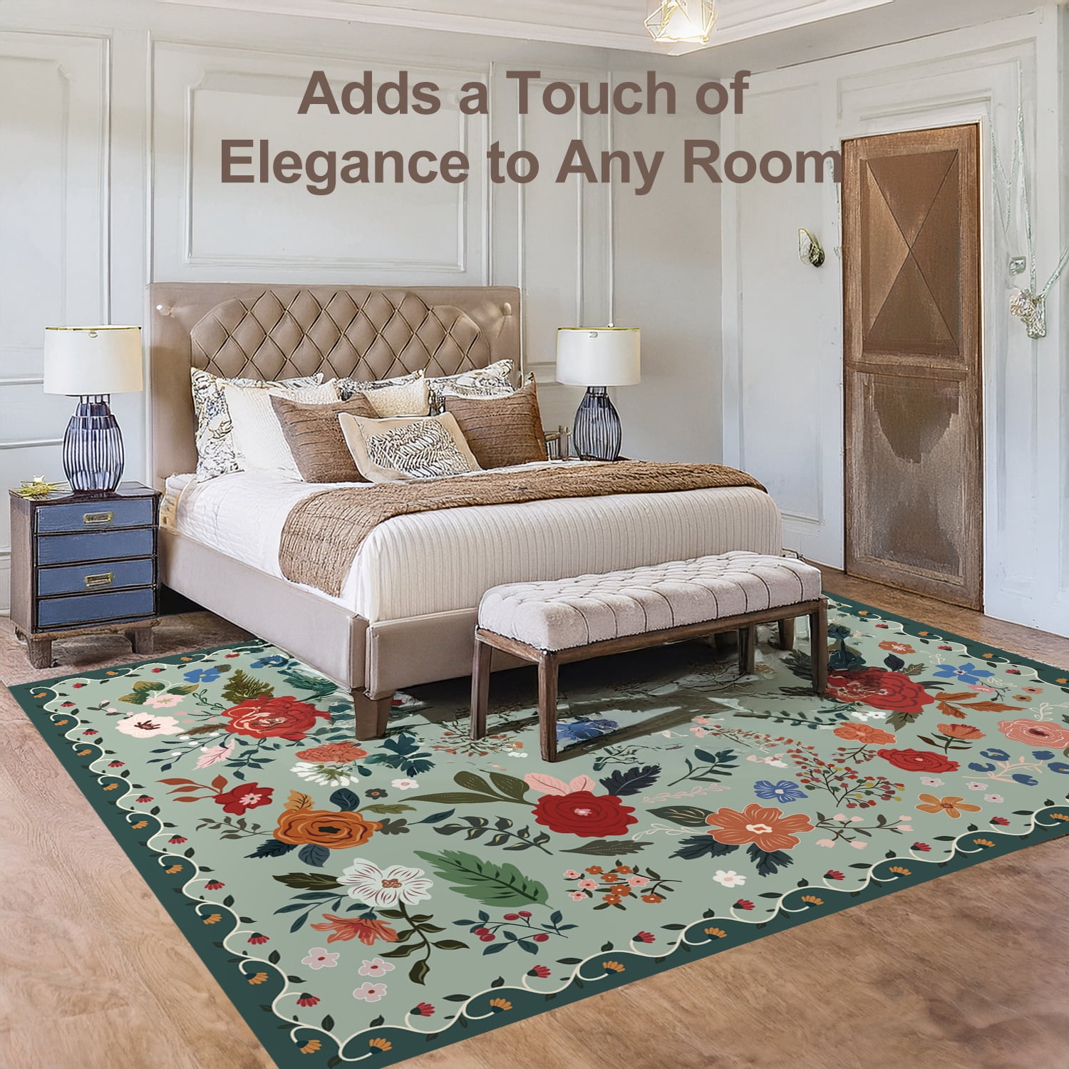 Sanmadrola Area Rugs for Living Room Rug 6x9 Machine Washable Non Slip Floral Vintage Low Pile Large Rugs for Living Room, Bedroom, Farmhouse, Dining Room,Kitchen Entryway Bathroom Office