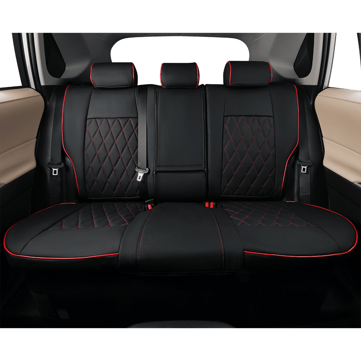 EKR Custom Fit Corolla Car Seat Covers for 2020 2021 2022 Toyota Corolla L LE - Full Set Leather Auto Seat Covers(Black with Red Trim)