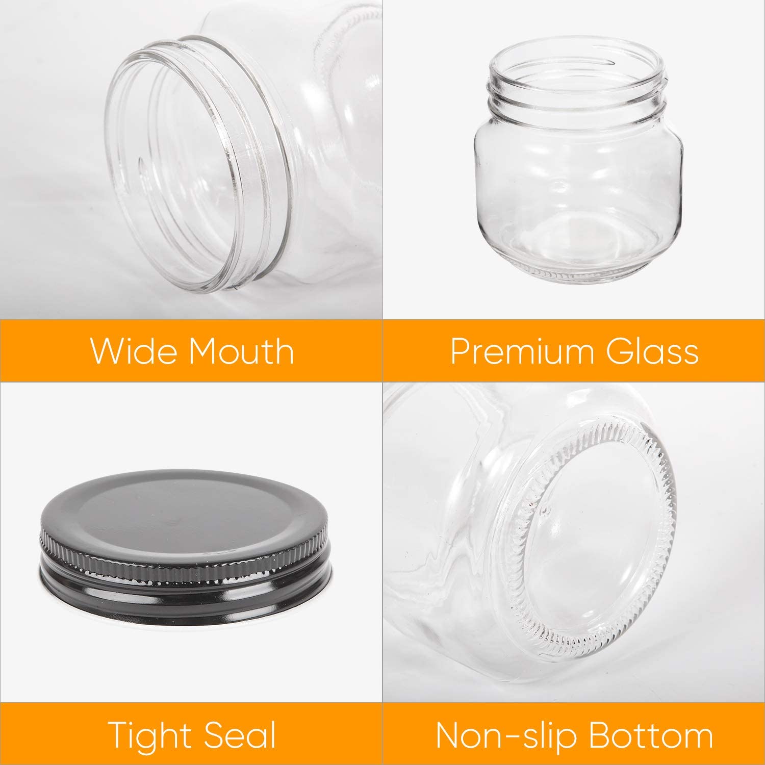 $5/mo - Finance QAPPDA Mason Jars,Glass Jars With Lids And Bands 12  oz,Canning Jars For Pickles And Kitchen Storage,Wide Mouth Spice Jars With  Black Lids For Honey,Caviar,Herb,Jelly,Jams,Set of 20………