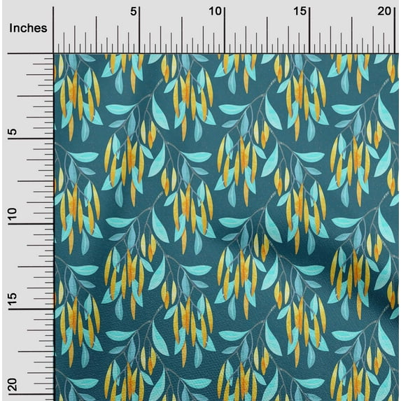 oneOone Silk Tabby Teal Blue Fabric Leaves Quilting Supplies Print Sewing Fabric By The Yard 42 Inch Wide