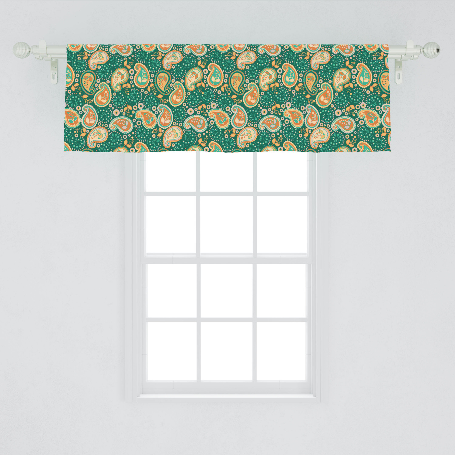 Ethnic Window Valance, Paisley Leaves with Folkloric Features Floral Pattern, Curtain Valance