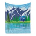 thumbnail image 1 of Happy Camper Soft Flannel Fleece Blanket, Outdoor Activity with Lake Mountain Forest and Trailer Summer Holiday Design, Cozy Plush for Indoor and Outdoor Use, 60" x 80", Multicolor, by Ambesonne, 1 of 6