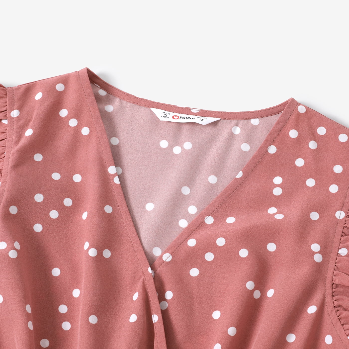 Dots Pink Dress for Women Mommy and Me Dresses V Neck Ruffle Flutter-sleeve Casual Dresses for Women and Girl Dress Family Matching Outfits, Women Dress