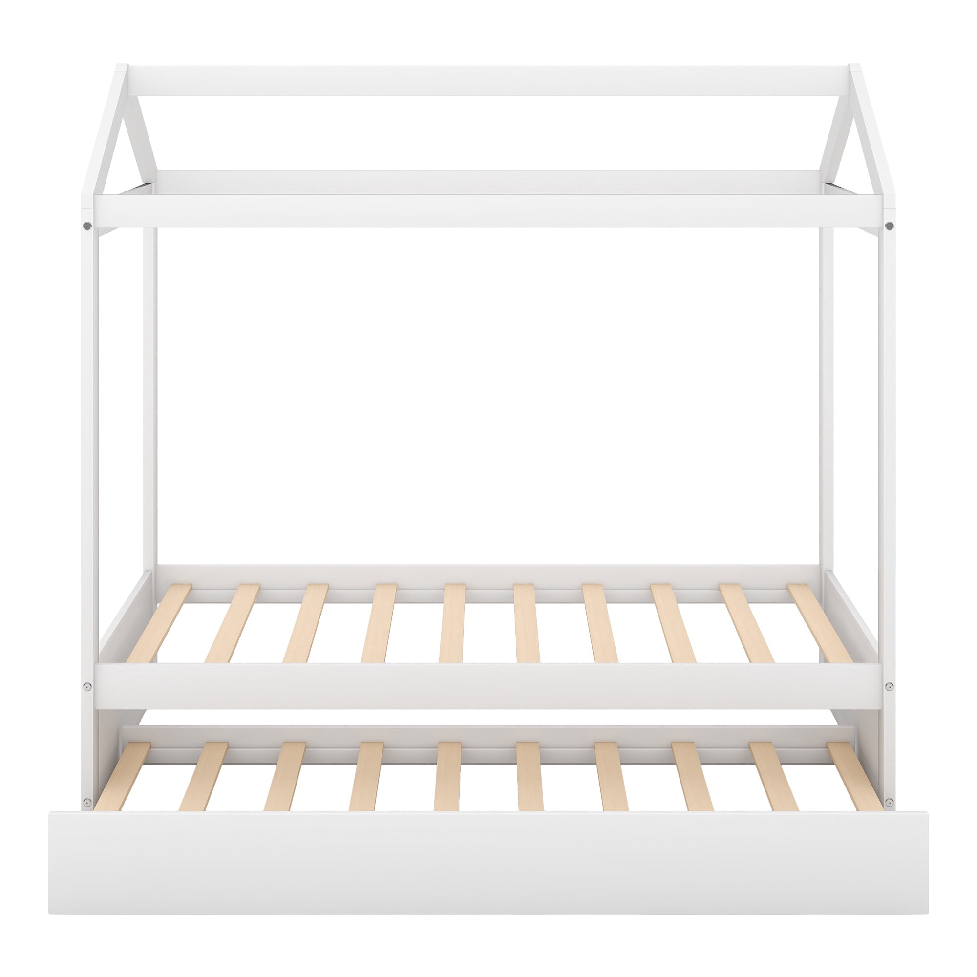 House Bed Twin with Trundle for Kids,House Bed Frame with Trundle for Kids Children Toddler Girls Boys,White