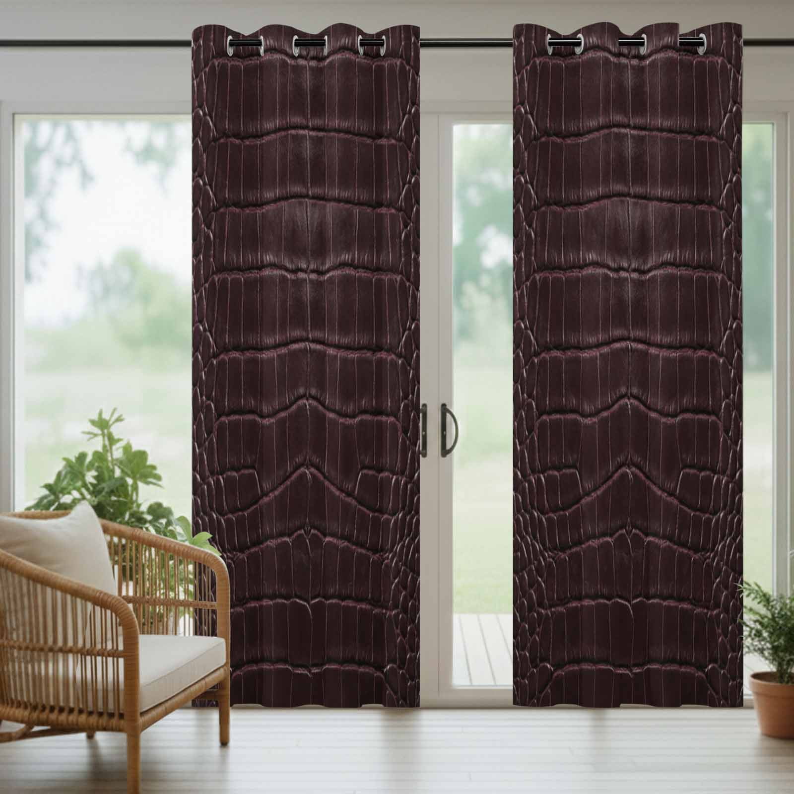 Crocodile Leather Texture Outdoor Curtains for Patio, Luxury Brown Sunshade Privacy Drapes Grommet Waterproof Outside Curtains for Porch/Cabana/Balcony 54"x 108", 1 Panel