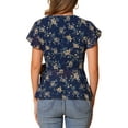thumbnail image 3 of INSPIRE CHIC Women's Wrap Tops Floral Print V Neck Short Sleeve Tie Waist Peplum Blouses S Dark Blue, 3 of 5