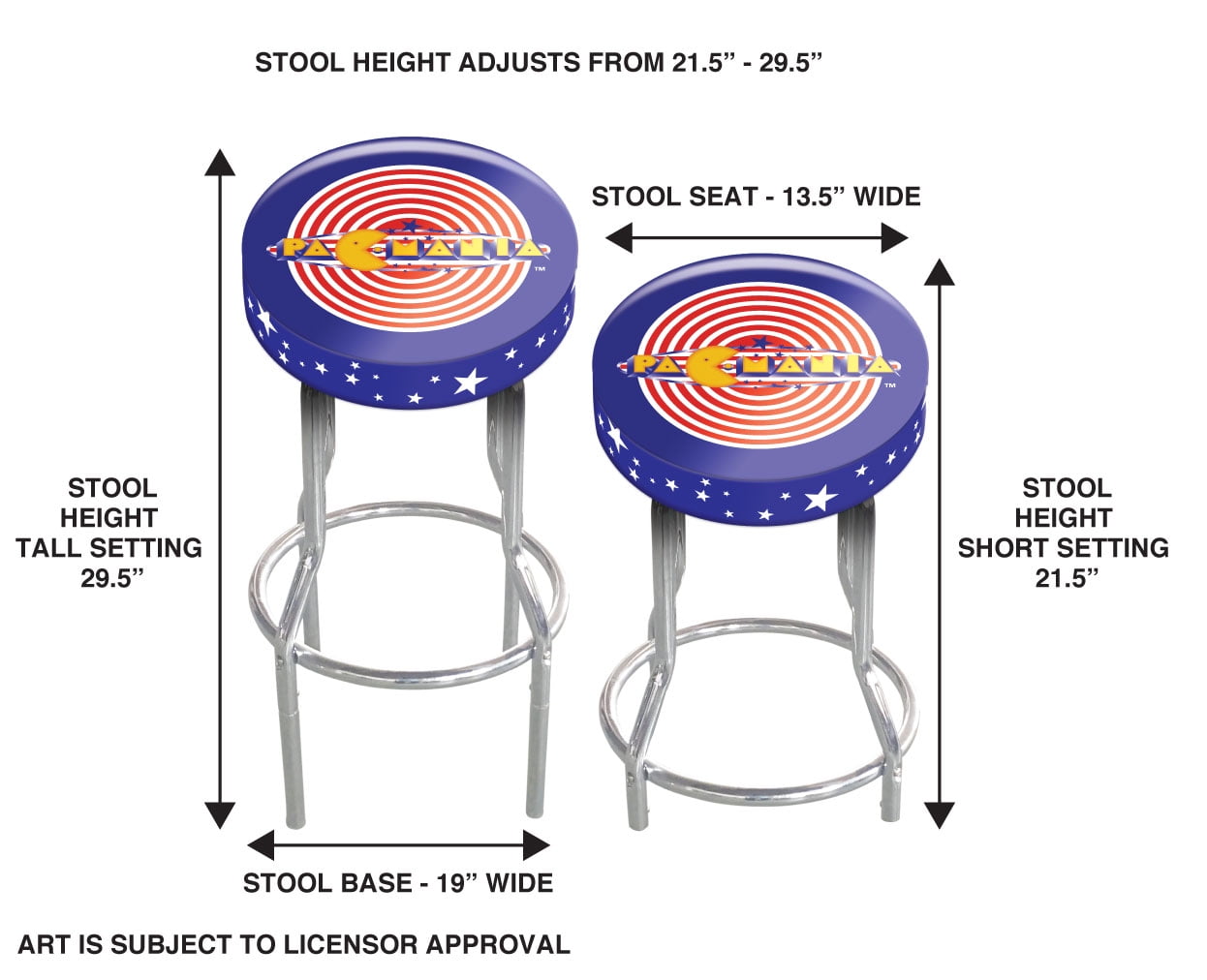 Pac Mania Adjustable 21.5" to 29.5" Retro Arcade Stool, Arcade1Up