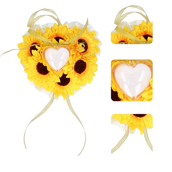 Sunflower Ring Pillow Wedding Ceremony Ring Cushion with Heart Shape Case for Wedding Party