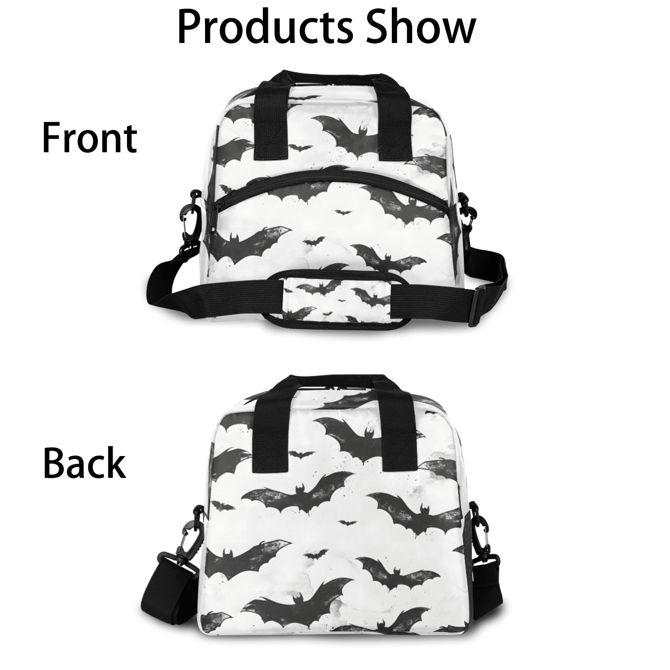 Herdesigns Halloween Bat Insulated Lunch Bag for Women Men Adults Large Reusable Lunch Box Spooky Bat Leakproof Cooler Tote Bags with Adjustable Shoulder Strap