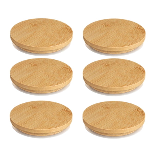 Juego De 6 Tapas De Tarro De Yogur De Madera, Tapa De Vaso A Prueba De Fugas, Tapa De Tarro De Conservas, Reutilizable, 70mm