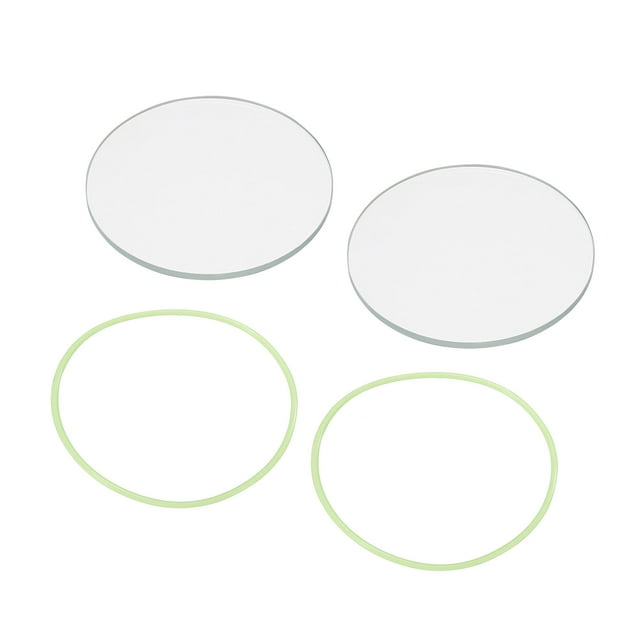 Unique Bargains 2' Dia Polished Edge Round LED Lens Flashlight Glass Lens with Silicone Ring Transparent Green 2 Set