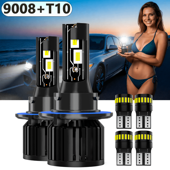 LED Headlight Bulb For 2012 Freightliner Coronado,9008/H13 High Low Beam,T10 License Plate Light,Replacement OEM,6500K White,Plug and Play,Pack of 6(2*9008 4*T10)