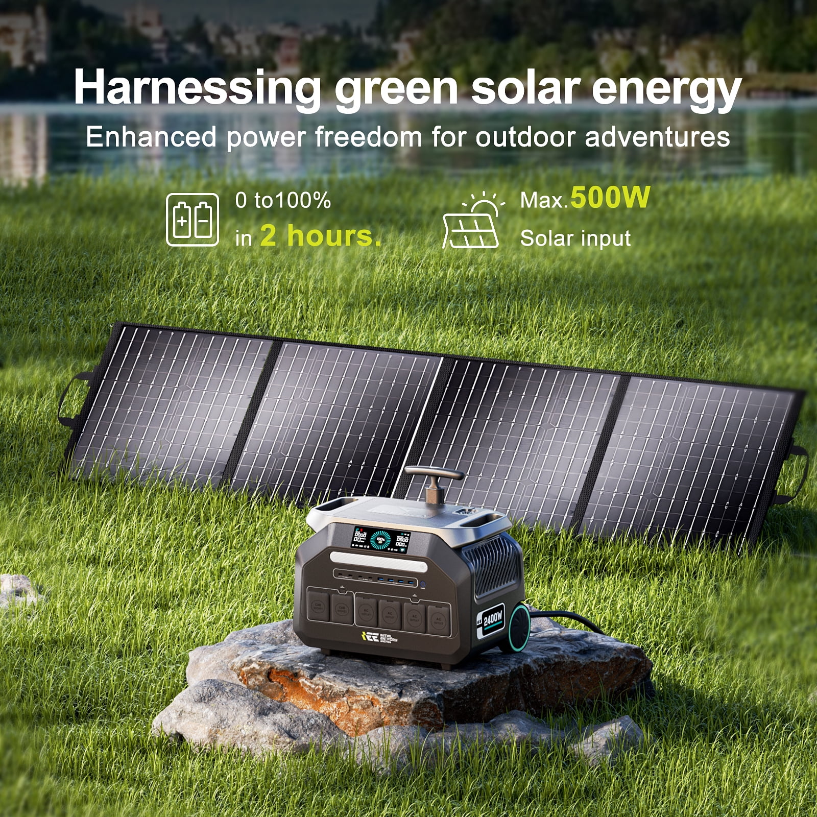 IEE P2400 2048Wh Solar Generator with 200W Panel, 2400W (4800W Surge) LiFePO4 Power Station, Fast Charging, APP Control, 16 Ports, UPS Battery Backup for Home, RV, Camping