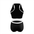 thumbnail image 5 of dazeni Women Two Piece High Waisted Bikini Set Patchwork Raceback Sports Bra and Shorts Swimsuits Tummy Control Bathing Suit with Bottom Black Large, 5 of 7